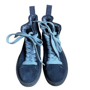 Panchic P01 Ankle Boot Space Blue Suede Lace Up Faux-Fur Lining EU 37/US 7